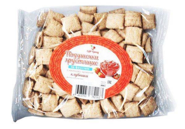 Изображение товара Подушечки хрустящие Клубничные на фруктозе 200г Подушечки хрустящие Клубничные на фруктозе 200г фотография